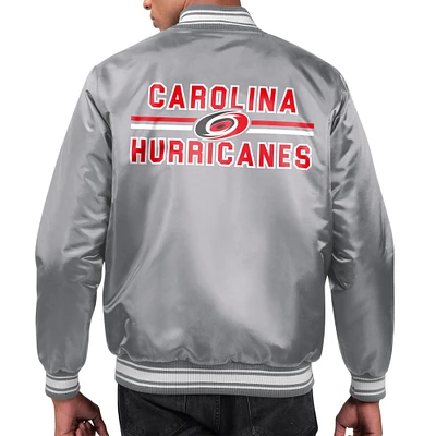 Men's Starter  Gray Carolina Hurricanes Printed Team Logo Satin Varsity Full-Snap Jacket