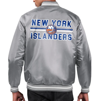 Men's Starter  Gray New York Islanders Printed Team Logo Satin Varsity Full-Snap Jacket