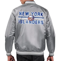 Men's Starter  Gray New York Islanders Printed Team Logo Satin Varsity Full-Snap Jacket