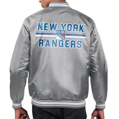 Men's Starter  Gray New York Rangers Printed Team Logo Satin Varsity Full-Snap Jacket