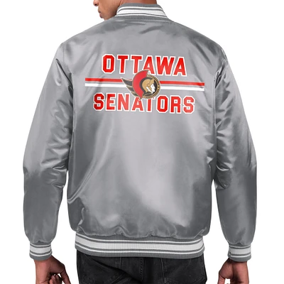 Men's Starter  Gray Ottawa Senators Printed Team Logo Satin Varsity Full-Snap Jacket