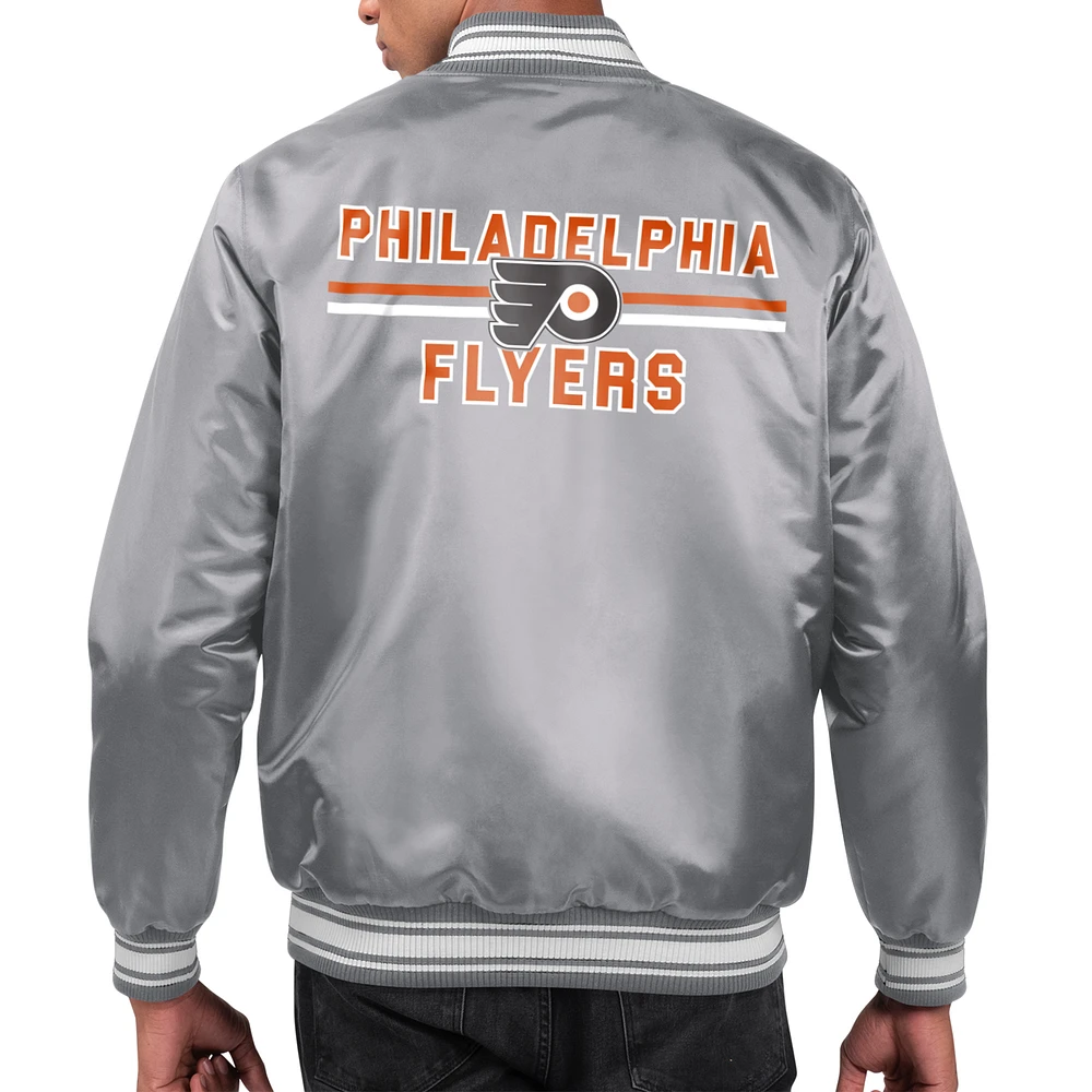 Men's Starter Gray Philadelphia Flyers Printed Team Logo Satin Varsity Full-Snap Jacket