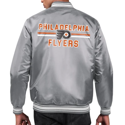 Men's Starter  Gray Philadelphia Flyers Printed Team Logo Satin Varsity Full-Snap Jacket