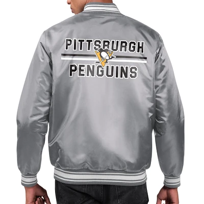 Men's Starter  Gray Pittsburgh Penguins Printed Team Logo Satin Varsity Full-Snap Jacket