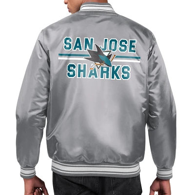 Men's Starter  Gray San Jose Sharks Printed Team Logo Satin Varsity Full-Snap Jacket