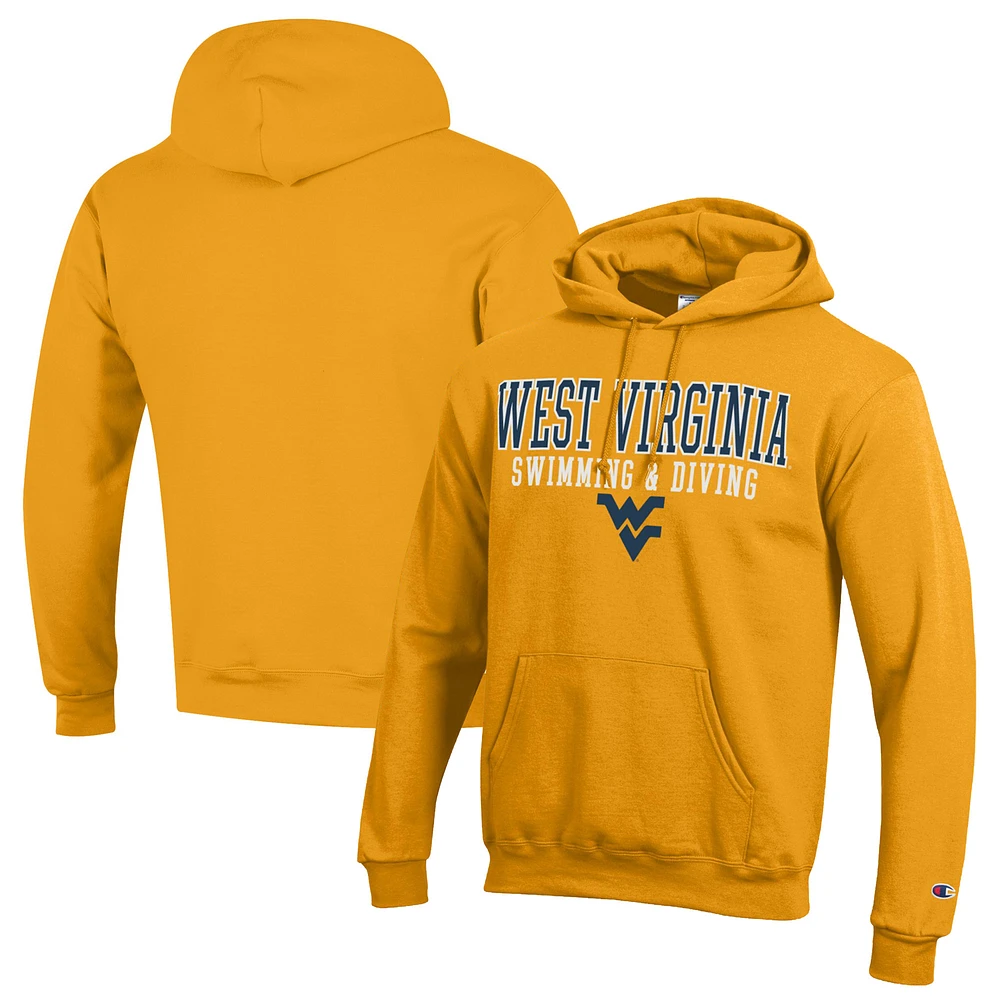 Men's Champion Gold West Virginia Mountaineers Stacked Swim & Dive Powerblend Pullover Hoodie