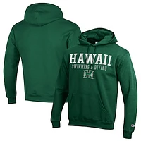 Men's Champion  Green Hawaii Rainbow Warriors Stacked Swim & Dive Powerblend Pullover Hoodie