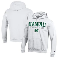 Men's Champion  White Hawaii Rainbow Warriors Stacked Swim & Dive Powerblend Pullover Hoodie