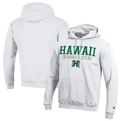 Men's Champion  White Hawaii Rainbow Warriors Stacked Swim & Dive Powerblend Pullover Hoodie