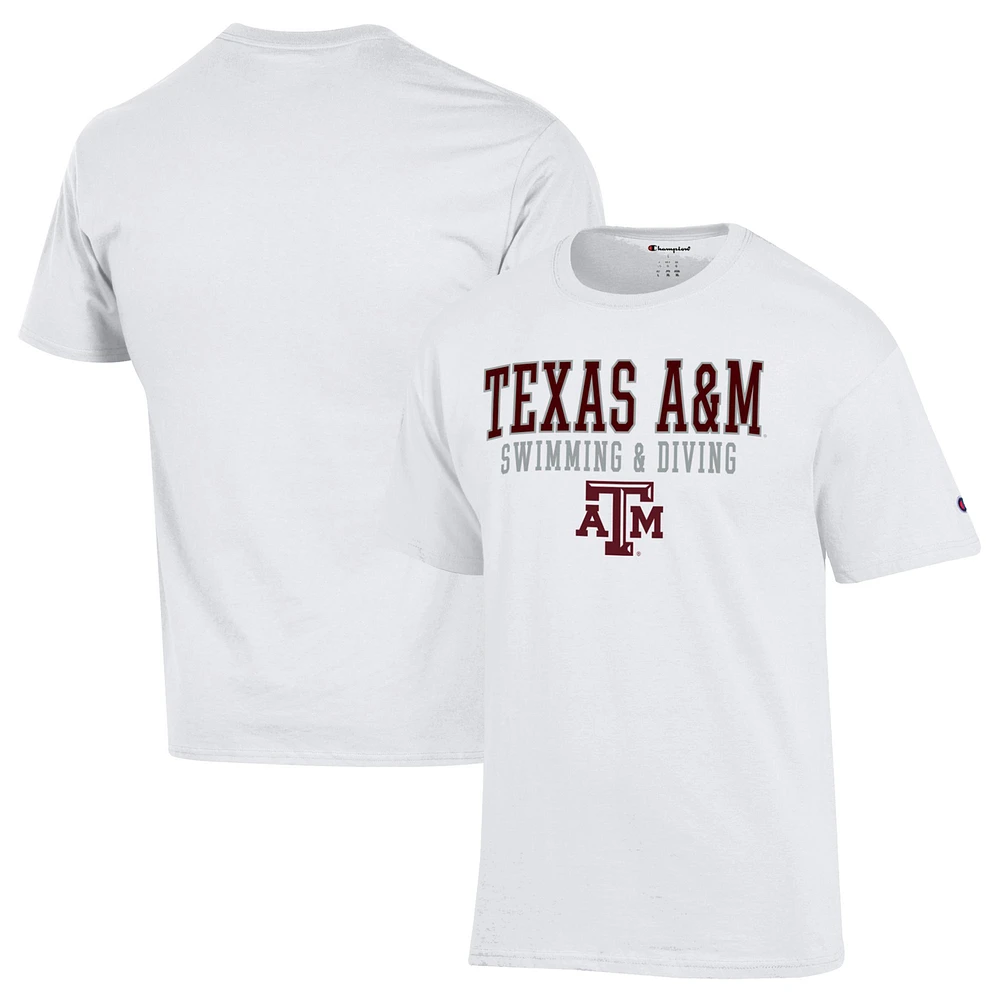 Men's Champion White Texas A&M Aggies Stacked Swim & Dive T-Shirt