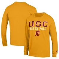 Men's Champion Gold USC Trojans Stack Logo Water Polo Long Sleeve T-Shirt