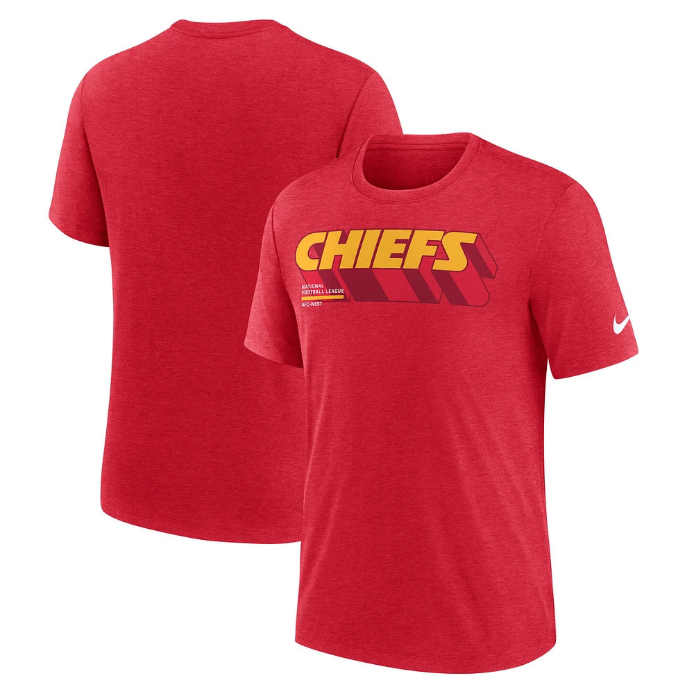 Men's Nike Heather Red Kansas City Chiefs Long Pass Tri-Blend T-Shirt