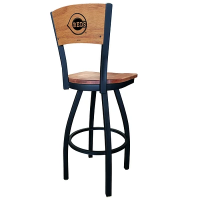 Black Cincinnati Reds 30" Wood Swivel Laser Engraved Counter Stool