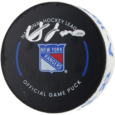 Adam Fox New York Rangers Autographed Game-Used Goal Puck with Inscriptions from Game vs. Florida Panthers on March 23, 2024