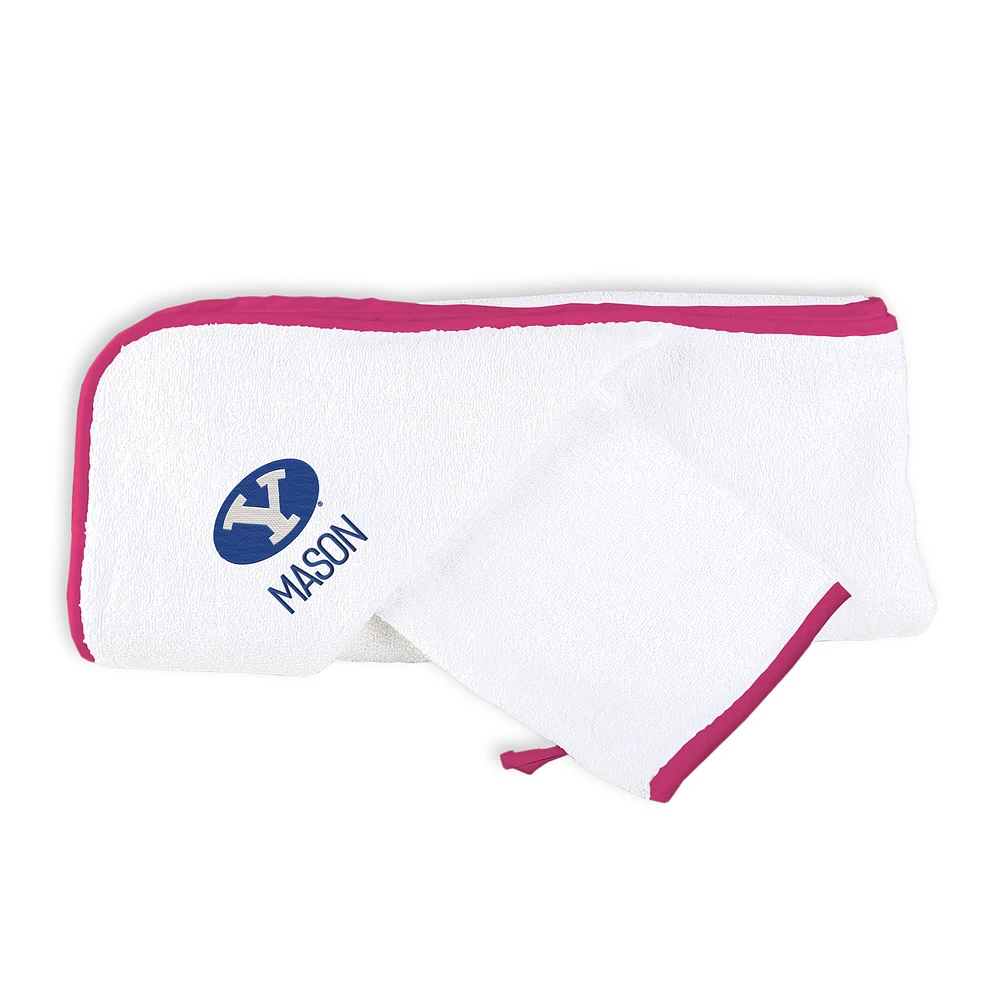 Infant Chad & Jake White BYU Cougars Personalized Hooded Towel & Mitt Set