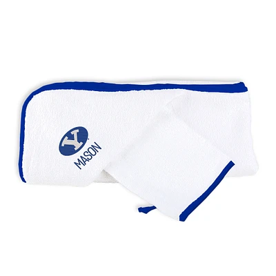 Infant Chad & Jake White BYU Cougars Personalized Hooded Towel & Mitt Set