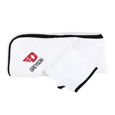 Infant Chad & Jake White Dayton Flyers Personalized Hooded Towel & Mitt Set