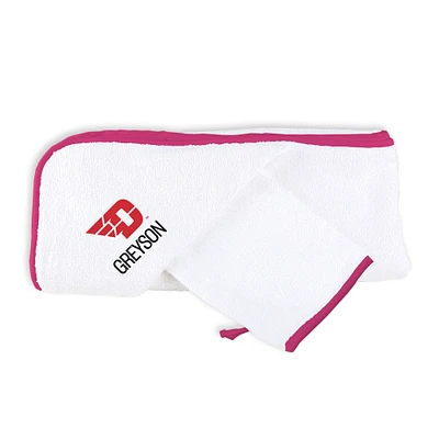 Infant Chad & Jake White Dayton Flyers Personalized Hooded Towel & Mitt Set
