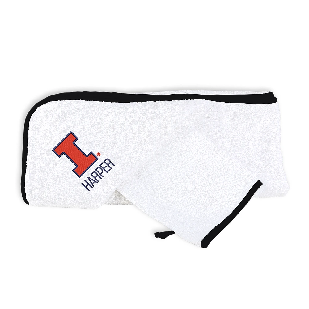 Infant Chad & Jake White Illinois Fighting Illini Personalized Hooded Towel & Mitt Set