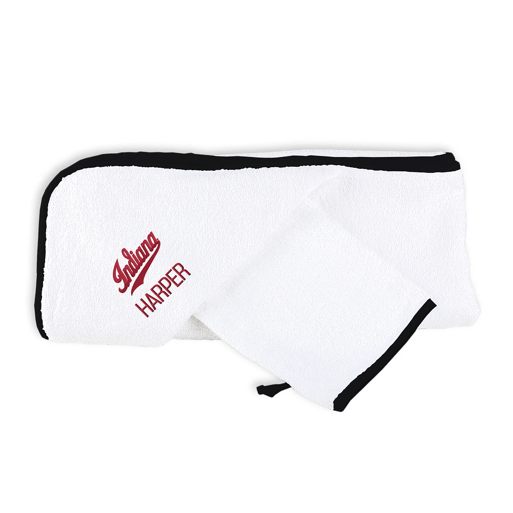 Infant Chad & Jake White Indiana Hoosiers Personalized Hooded Towel & Mitt Set