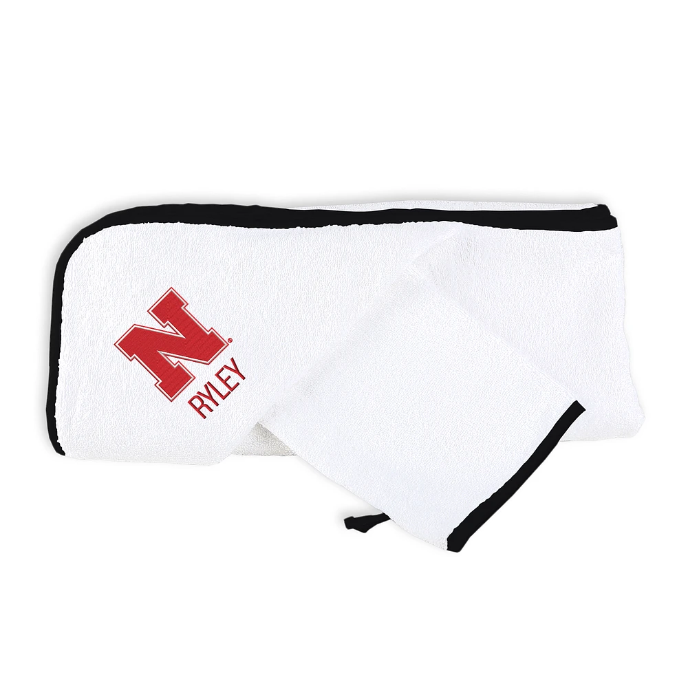 Infant Chad & Jake White Nebraska Huskers Personalized Hooded Towel & Mitt Set