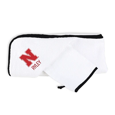 Infant Chad & Jake White Nebraska Huskers Personalized Hooded Towel & Mitt Set