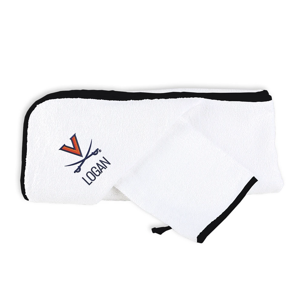 Infant Chad & Jake White Virginia Cavaliers Personalized Hooded Towel & Mitt Set