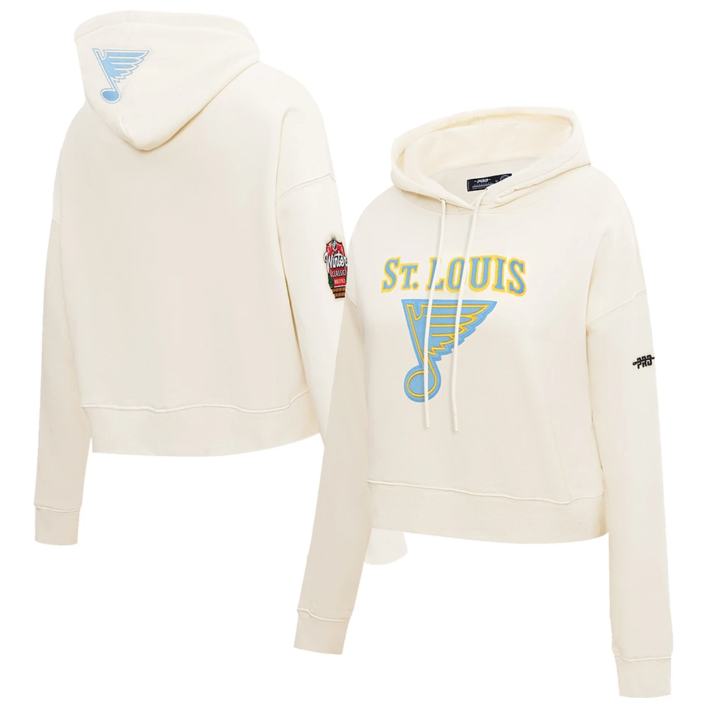 Women's Pro Standard  Cream St. Louis Blues 2025 NHL Winter Classic Cropped Fleece Pullover Hoodie