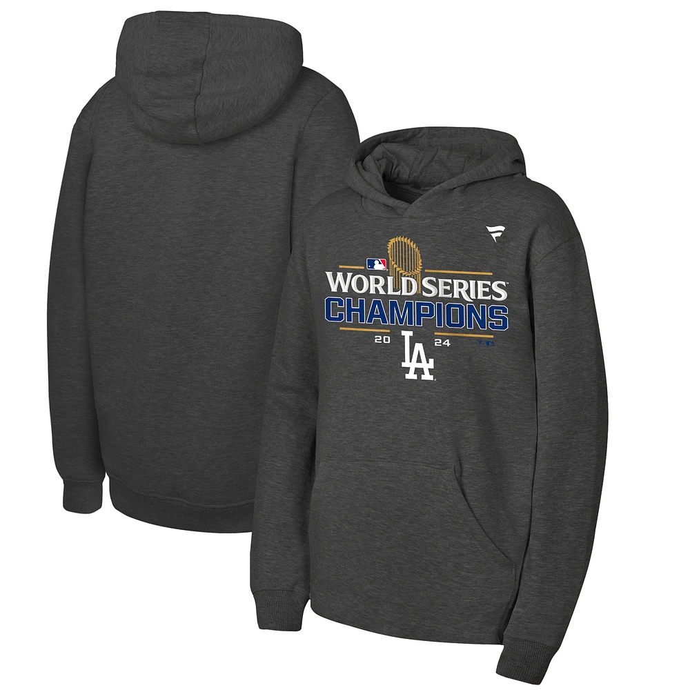 Youth Fanatics Heather Charcoal Los Angeles Dodgers 2024 World Series Champions Locker Room Pullover Hoodie