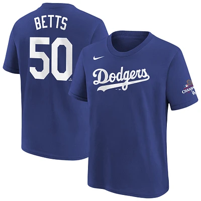 Youth Nike Mookie Betts Royal Los Angeles Dodgers 2024 World Series Champions Name & Number T-Shirt