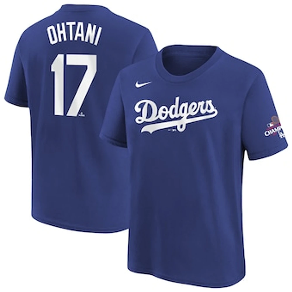 Youth Nike Shohei Ohtani Royal Los Angeles Dodgers 2024 World Series Champions Name & Number T-Shirt