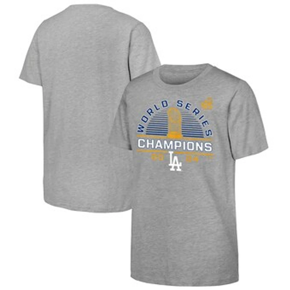 Youth Fanatics Heather Gray Los Angeles Dodgers 2024 World Series Champions Wild Pitch T-Shirt