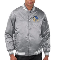 Men's Starter  Gray Golden State Warriors Printed Team Name Satin Varsity Full-Snap Jacket