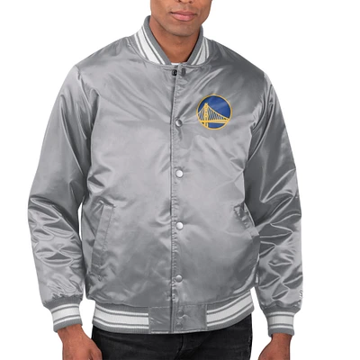 Men's Starter  Gray Golden State Warriors Printed Team Name Satin Varsity Full-Snap Jacket
