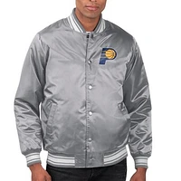 Men's Starter  Gray Indiana Pacers Printed Team Name Satin Varsity Full-Snap Jacket