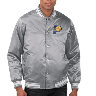 Men's Starter  Gray Indiana Pacers Printed Team Name Satin Varsity Full-Snap Jacket