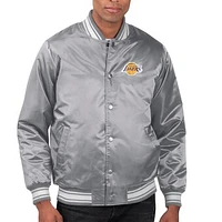 Men's Starter  Gray Los Angeles Lakers Printed Team Name Satin Varsity Full-Snap Jacket