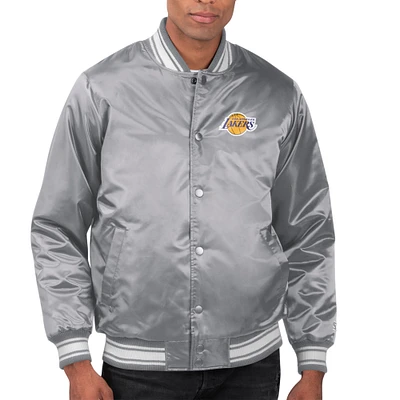 Men's Starter  Gray Los Angeles Lakers Printed Team Name Satin Varsity Full-Snap Jacket