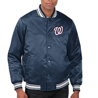 Men's Starter  Navy Washington Nationals Printed Team Logo Satin Varsity Full-Snap Jacket
