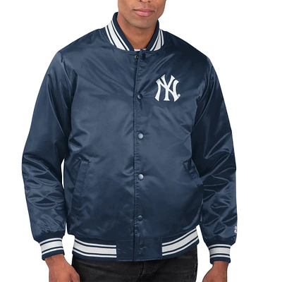 Men's Starter  Navy New York Yankees Printed Team Logo Satin Varsity Full-Snap Jacket