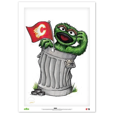 Oscar the Grouch Calgary Flames 14" x 20" Sesame Street Limited Edition Fine Art Print