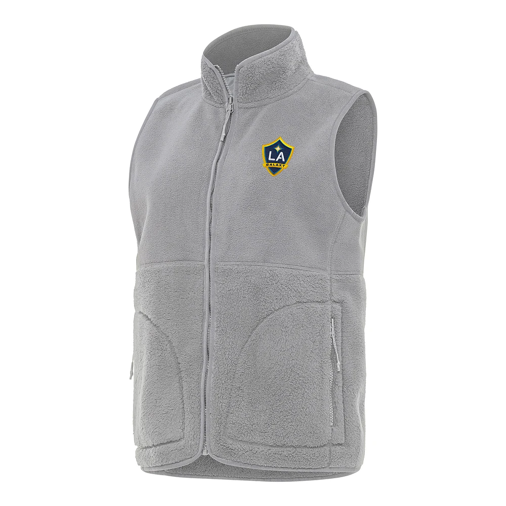 Women's Antigua Gray LA Galaxy Nostalgic Full-Zip Vest
