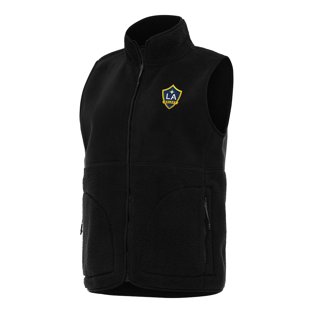 Women's Antigua Black LA Galaxy Nostalgic Full-Zip Vest