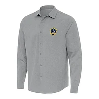 Men's Antigua Gray LA Galaxy Exposure Woven Long Sleeve Button-Up Shirt