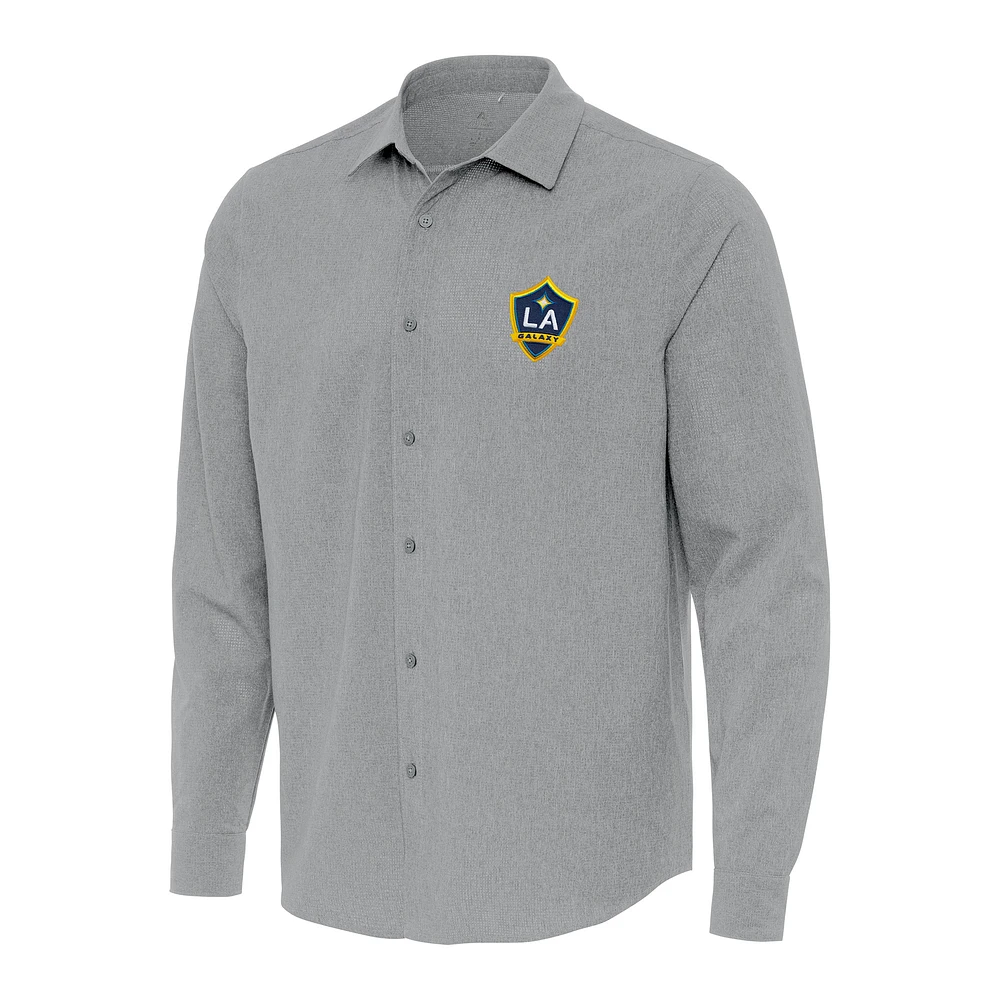 Men's Antigua Gray LA Galaxy Exposure Woven Long Sleeve Button-Up Shirt