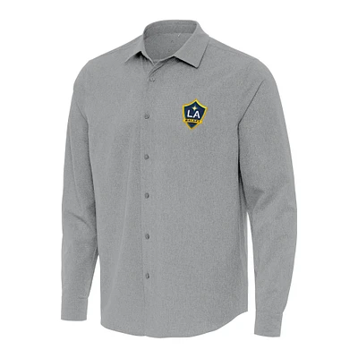 Men's Antigua Gray LA Galaxy Exposure Woven Long Sleeve Button-Up Shirt