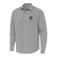 Men's Antigua Gray LA Galaxy Exposure Woven Long Sleeve Button-Up Shirt