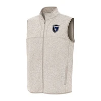 Men's Antigua Oatmeal San Jose Earthquakes Fortune Full-Zip Vest