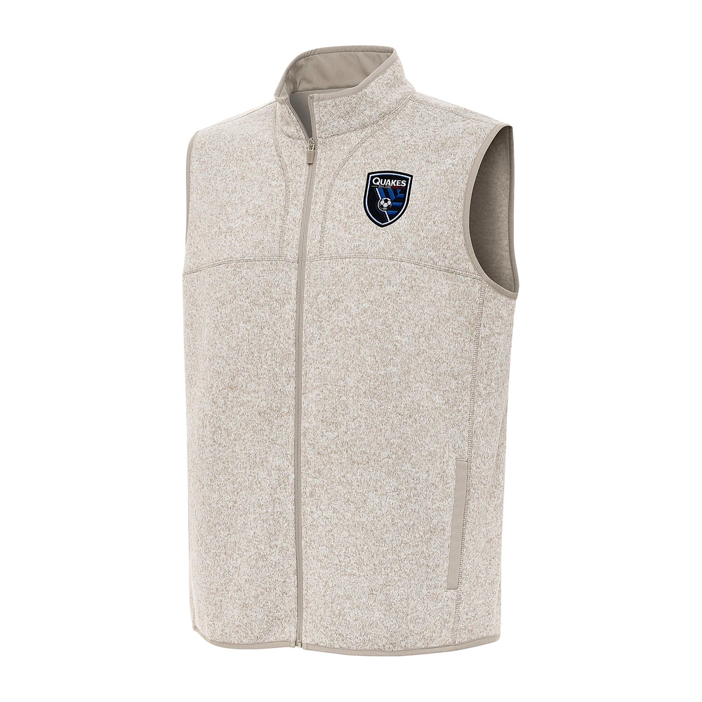 Men's Antigua Oatmeal San Jose Earthquakes Fortune Full-Zip Vest