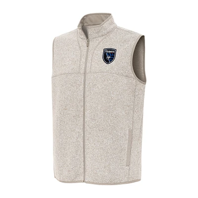 Men's Antigua Oatmeal San Jose Earthquakes Fortune Full-Zip Vest